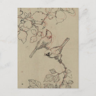 Vintage Japansk fågelbild Vykort