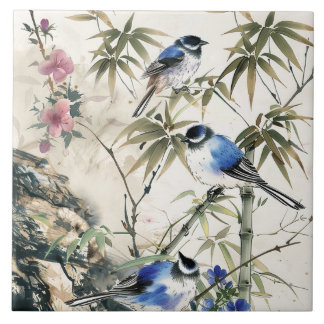 Vintage Japansk fågelBlommar Kakelplatta