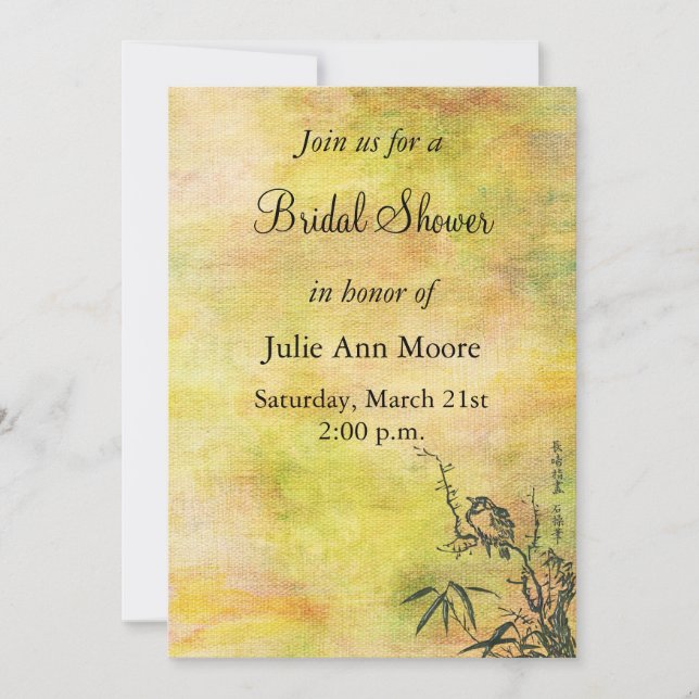 Vintage Japansk fågelMöhippa Inbjudningar (Framsida)