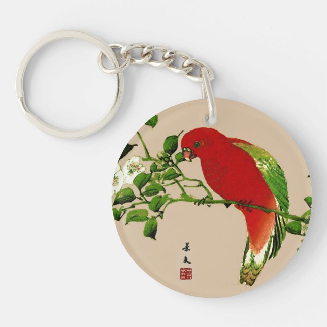 Vintage Japansk färgning av en papegoja, rött och  (Framsidan)