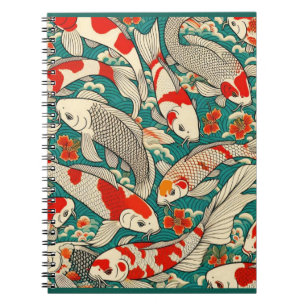 Vintage Japansk färgsfärg för Koi Fish Mönster Anteckningsbok