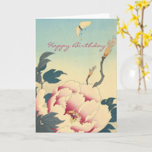 Vintage Japansk Fine Art: Peonies Birthday Kort