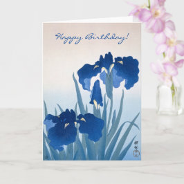 Vintage Japansk finkonst: Blue Irises Birthday Kort