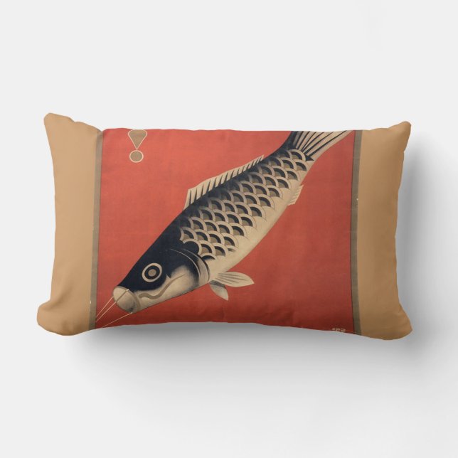 Vintage japansk fisk oval kudde (Framsida)