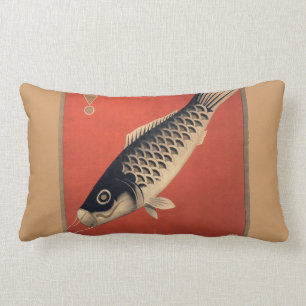 Vintage japansk fisk oval kudde