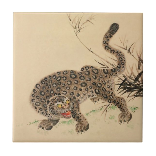 Vintage japansk fläckig leopardrulla kakelplatta (Framsidan)