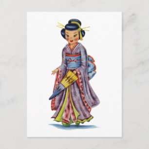 Vintage Japansk flicka i Kimono Vykort