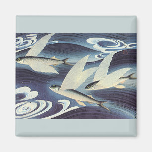 Vintage japansk flygande fisk i havet, Japonism Magnet