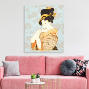 Vintage japansk geisha-flicka underhållare i kimon canvastryck