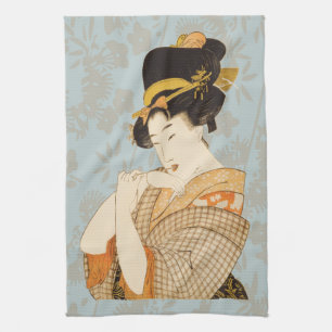 Vintage japansk Geisha-flicka underhållare i Kimon Kökshandduk