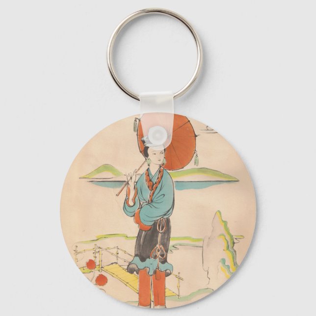 Vintage Japansk Geisha Nyckelring (Framsida)
