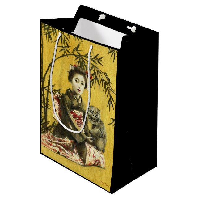 Vintage Japansk Geisha- och Demon Gift-bag (Framsidan Vinklad)