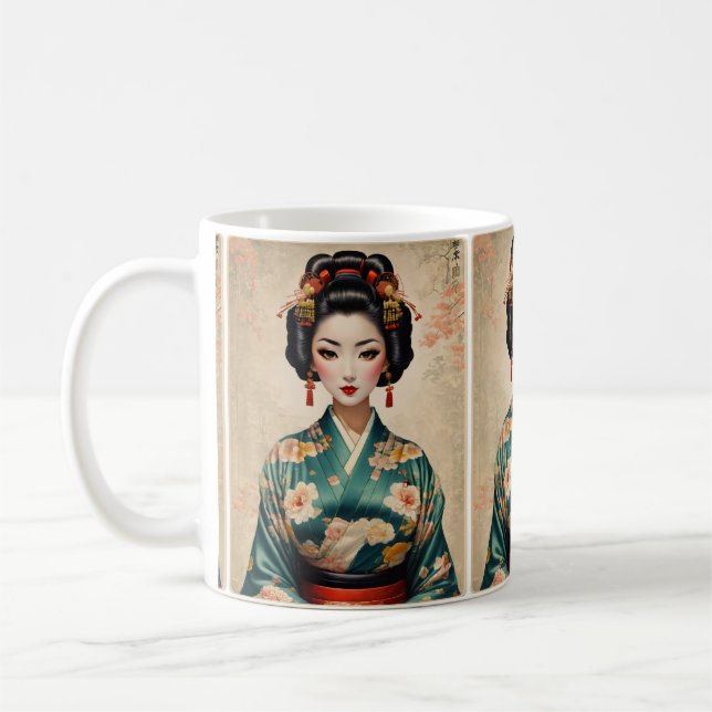 Vintage japansk Geisha-porträtt Kaffemugg (Vänster)