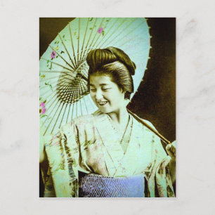 Vintage Japansk Geisha Posing Favorite Parasol Vykort
