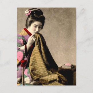 Vintage Japansk Geisha Sewing a Kimono Old Japan Vykort