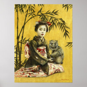 Vintage japansk geoshi- och demonutskrift poster