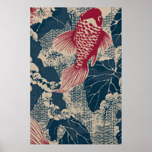 Vintage Japansk Guld fisk Konsttryck – Inspirerad Poster