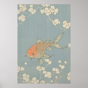 Vintage Japansk Guld fisk tryck - Retro Japan