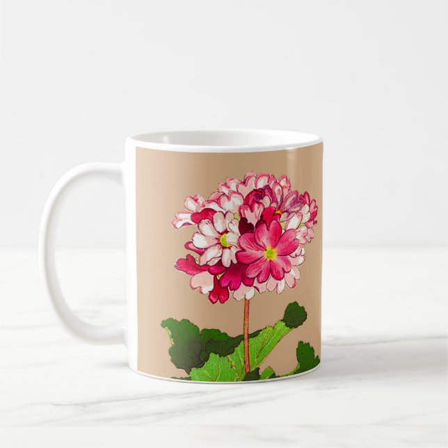 Vintage Japansk Hydrangea. Rosa och Grönt Kaffemugg (Vänster)