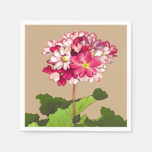 Vintage Japansk Hydrangea. Rosa och Grönt Pappersservett (Framsidan)