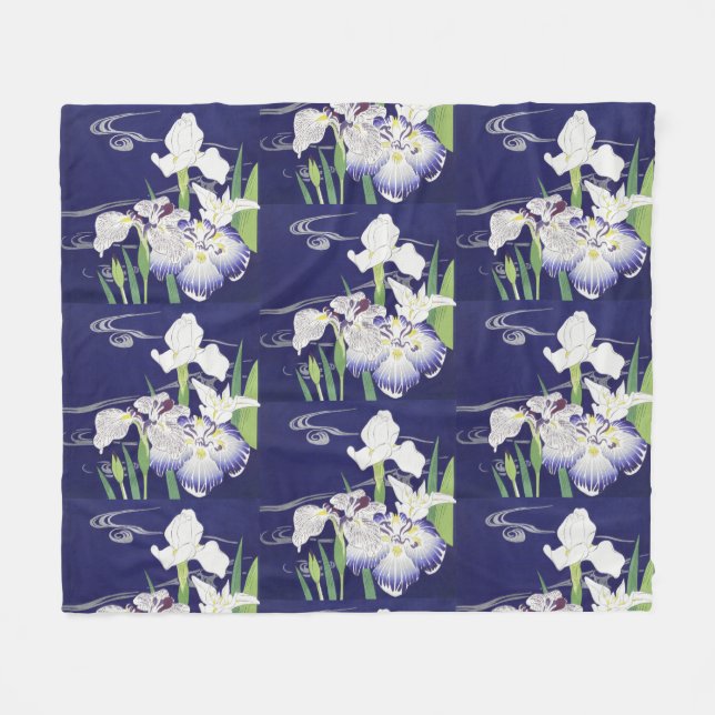 Vintage Japansk Iris Konsttryck Kogyo Tsukioka Fleecefilt (Framsidan (Horisontell))