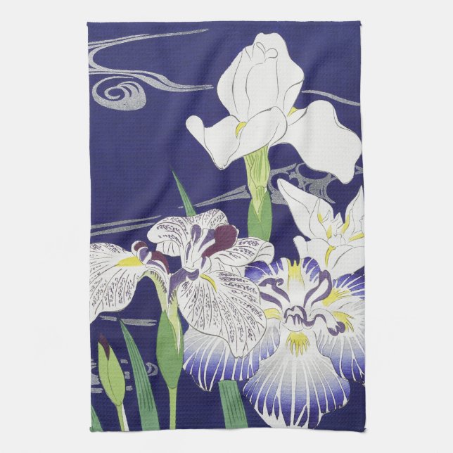 Vintage Japansk Iris Konsttryck Kogyo Tsukioka Kökshandduk (Vertikal)