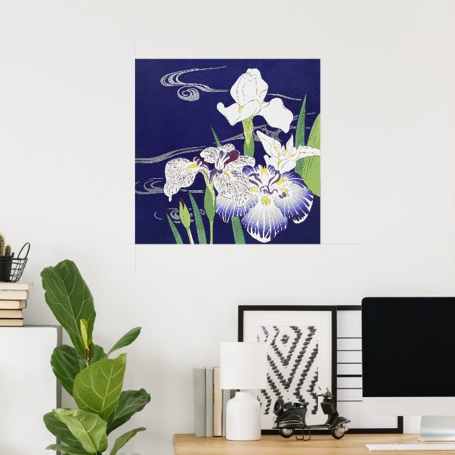 Vintage Japansk Iris Konsttryck Kogyo Tsukioka Poster (Hemmakontoret)