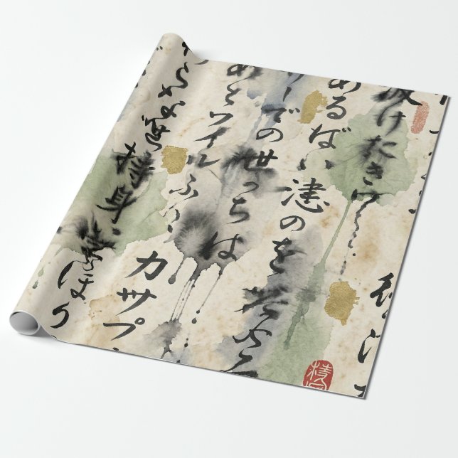 Vintage japansk kalligrafi konst (10) presentpapper (Utrullad)