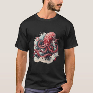Vintage Japansk Kanagawa Wave Octopus Tees Graphi T Shirt