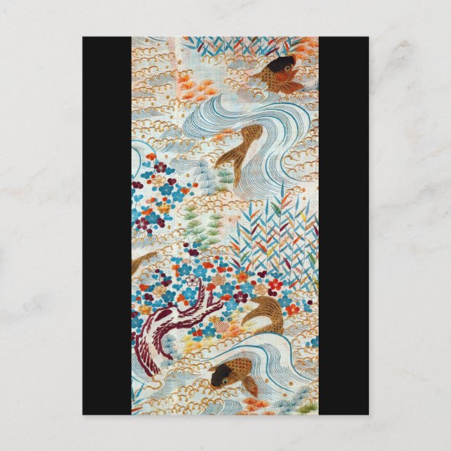 Vintage Japansk karp och Running Vatten Vykort (Framsida)