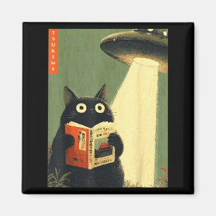 Vintage japansk katt bokälskare ufo utomjording magnet