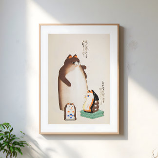 Vintage Japansk Katt Illustration Poster