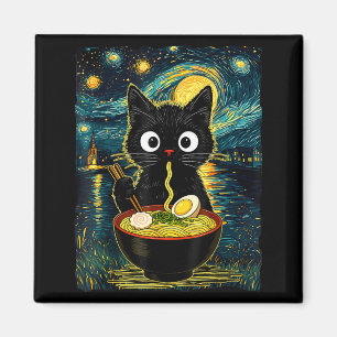 Vintage Japansk Katt Ramen Stjärnklar Natt Van Gog Magnet