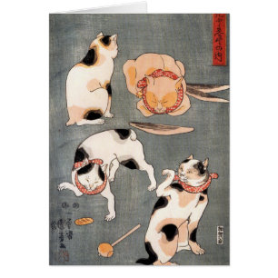 Vintage japansk kattkonst hälsningskort