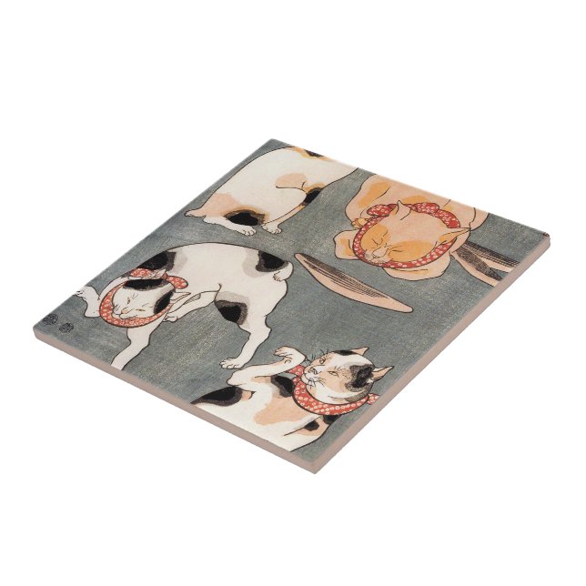 Vintage japansk kattkonst kakelplatta (Sidan)