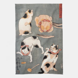 Vintage japansk kattkonst kökshandduk