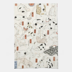 Vintage japansk kattkonst Ukiyoe träsnittstryck Kökshandduk
