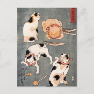 Vintage japansk kattkonst vykort
