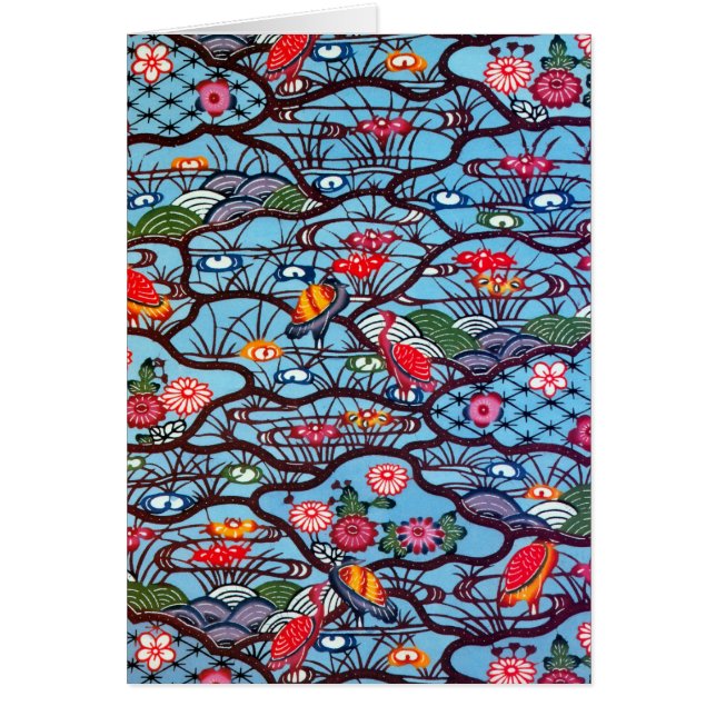 Vintage Japansk Kimono Textile (Bingata) Hälsningskort (Framsidan)