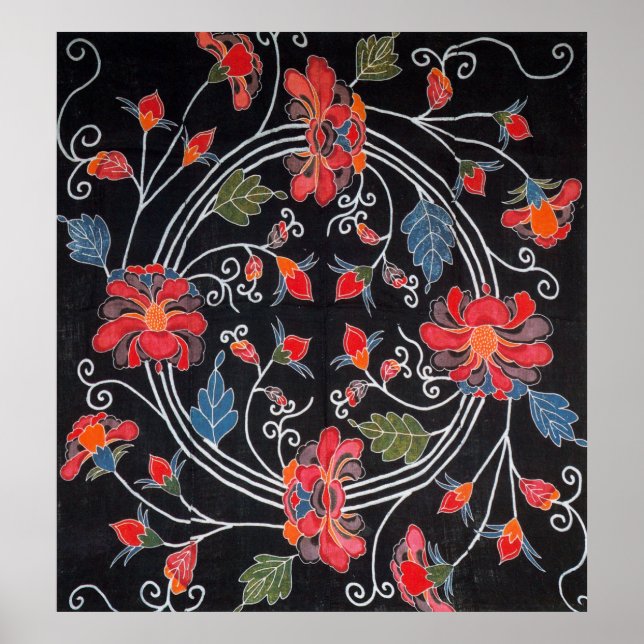 Vintage Japansk Kimono Textile (Bingata) Poster (Framsidan)