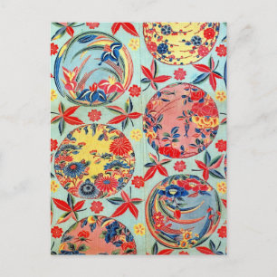 Vintage Japansk Kimono Textile (Bingata) Vykort
