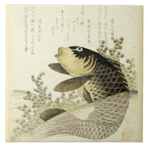 Vintage Japansk koi Fish by Ryuryukyo Shinsai Kakelplatta