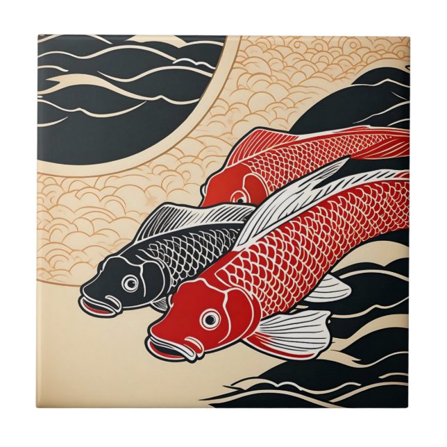 Vintage Japansk koi Fish Kakelplatta (Framsidan)