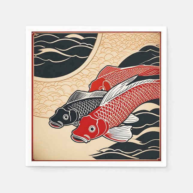 Vintage Japansk koi Fish Pappersservett (Framsidan)