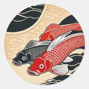 Vintage Japansk koi Fish Runt Klistermärke