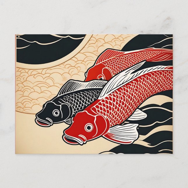 Vintage Japansk koi Fish Vykort (Framsida)