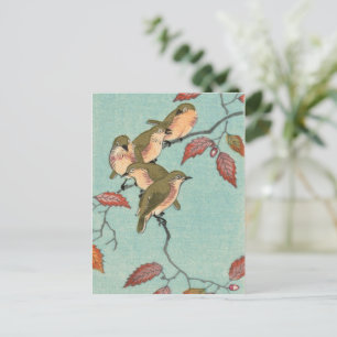 Vintage Japansk konst: Grönt Birds Postcard Vykort