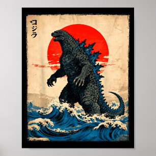 Vintage japansk konst Kaiju monster  Poster