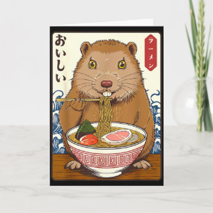 Vintage japansk konst Murmeldjur äter Ramen Roligt Kort