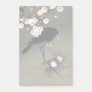 Vintage Japansk Kråka och Blommar Woodblock Skriv Post-it Block